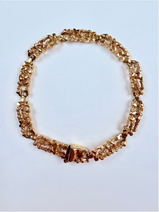 Unbranded Jewelry - 14K Solid Yellow Gold Open Link Panel Textured Nugget 5.5MM Vintage Bracelet